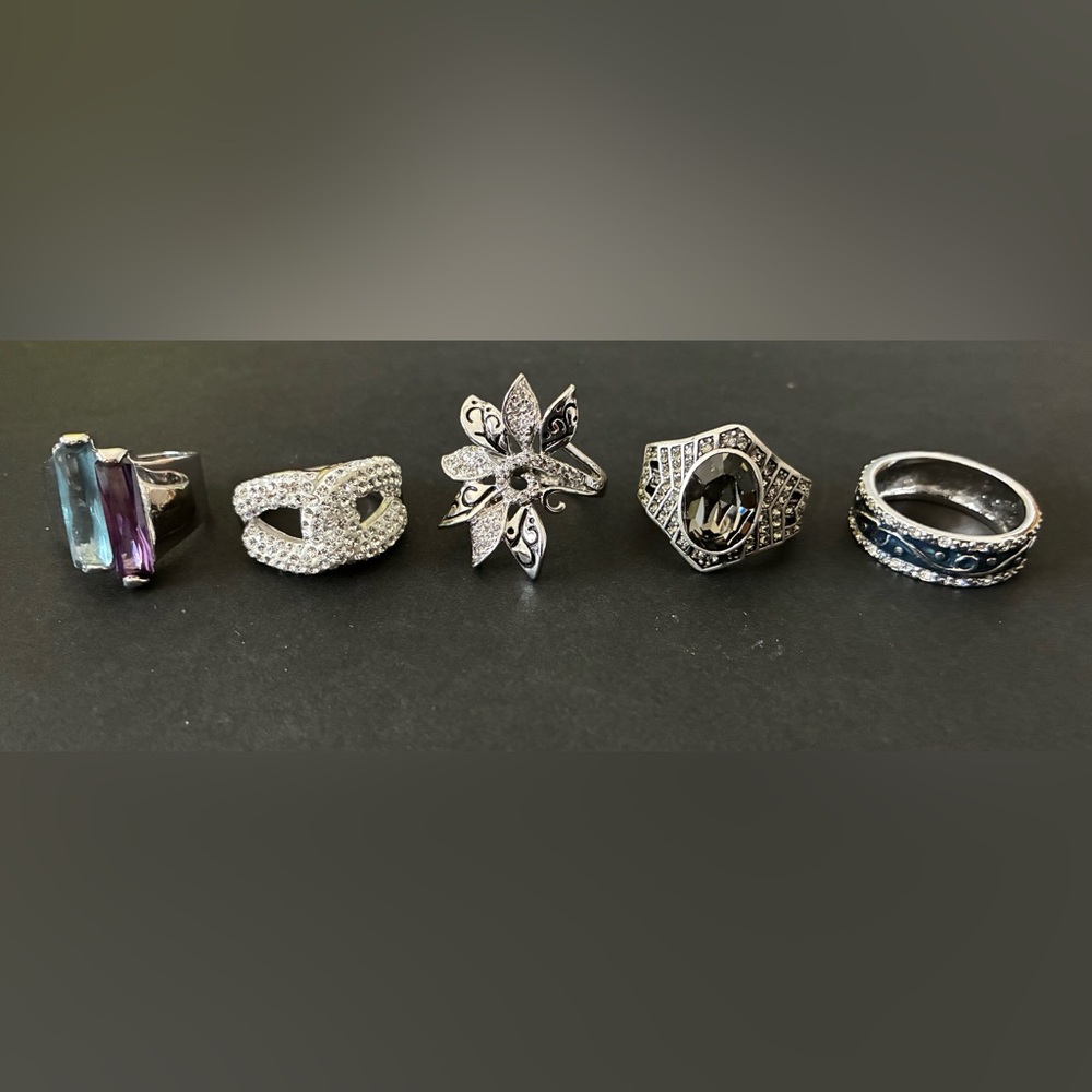 Elegant Silver Statement Rings (set of 5) size 10